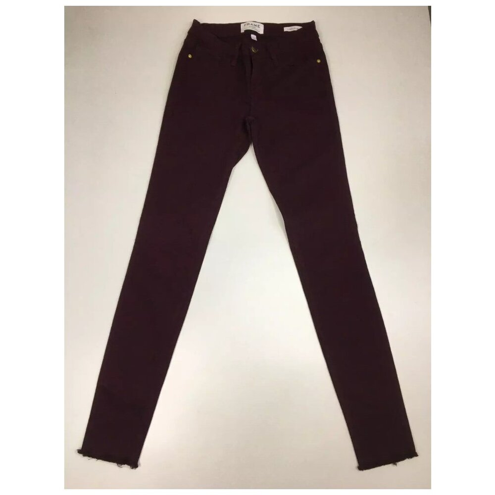 FRAME Denim Le Skinny De Jeanne Mahogany Wash Fray Hem Slim Fit Skinny Jeans
